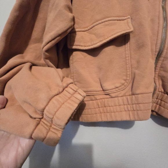 Aerie Cropped Zip Hoodie Women XL Orange Pockets Cotton Blend Athleisure Comfort - Picture 2 of 12